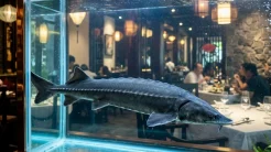 Hình ảnh cá tầm đang bơi trong hồ giúp người xem dễ hình dung khi tìm hiểu cá tầm tiếng anh là gì