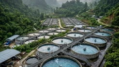 Trang trại áp dụng kỹ thuật nuôi cá tầm nước lạnh đạt chuẩn sinh thái với hệ thống bể xi măng hiện đại